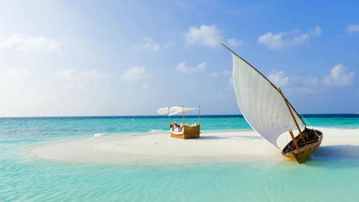 Dhow at the Nakupenda sandbank near Prison Island on a snorkeling in Zanzibar day trip from Stone Town